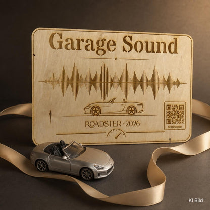 Garage Sound Display | personalisierte Motorsound Gravur mit QR-Code