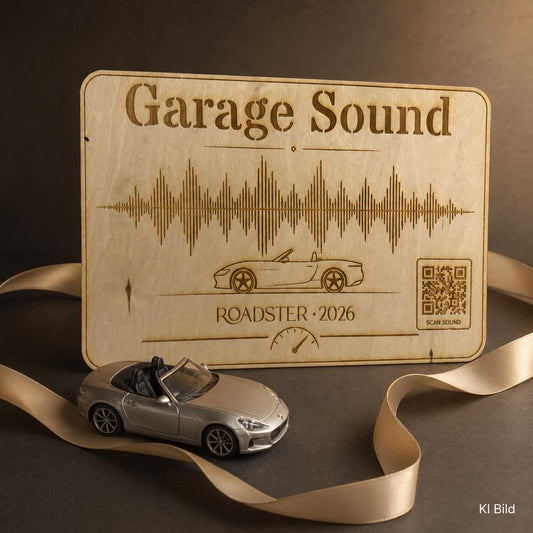 Garage Sound Display | personalisierte Motorsound Gravur mit QR-Code