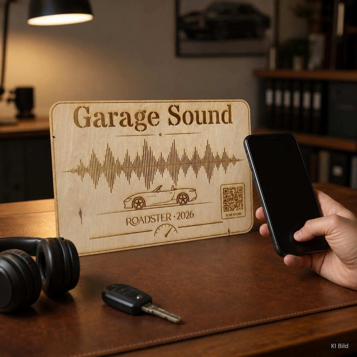 Garage Sound Display | personalisierte Motorsound Gravur mit QR-Code, DasGlueckswerk, Geschenke für Autofahrer, Signs, 