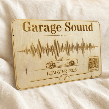 Garage Sound Display | personalisierte Motorsound Gravur mit QR-Code, DasGlueckswerk, Geschenke für Autofahrer, Signs, 