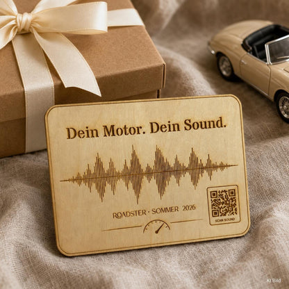 Motorsound Aufsteller mit QR-Code | personalisierte Soundwave Gravur, DasGlueckswerk, Geschenke für Autofahrer, Signs, 