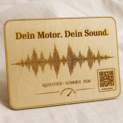 Motorsound Aufsteller mit QR-Code | personalisierte Soundwave Gravur, DasGlueckswerk, Geschenke für Autofahrer, Signs, 