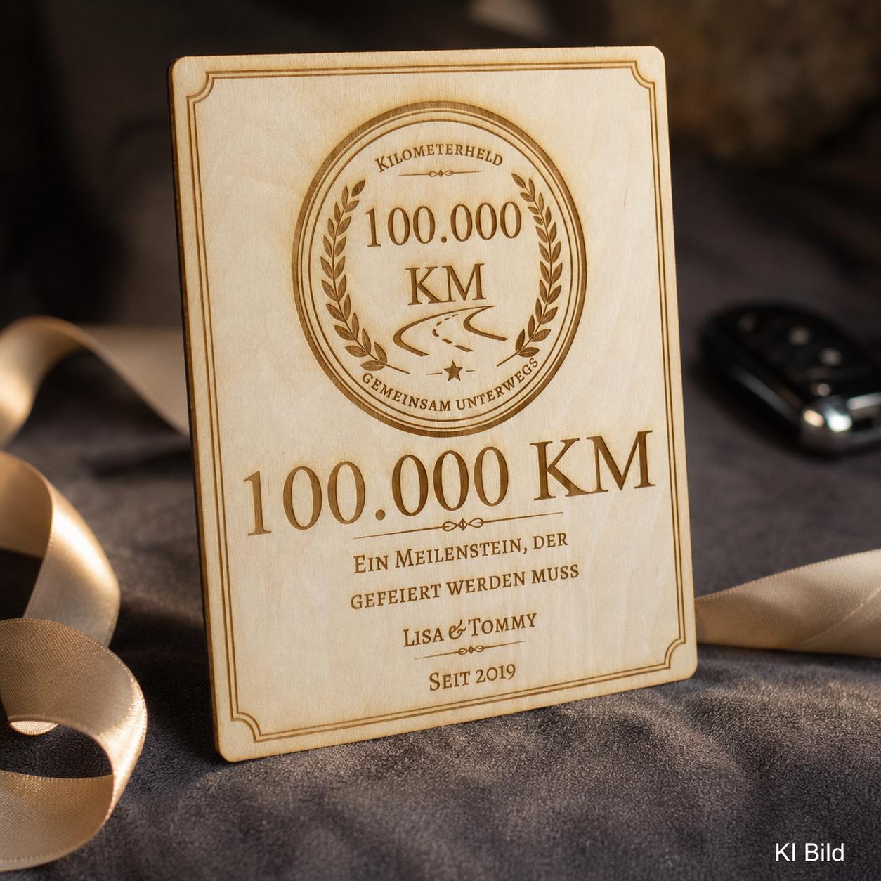 100.000 km Geschenk Aufsteller personalisiert – Meilenstein für Autofahrer aus Holz oder Acryl, DasGlueckswerk, Geschenke für Autofahrer, Signs, 