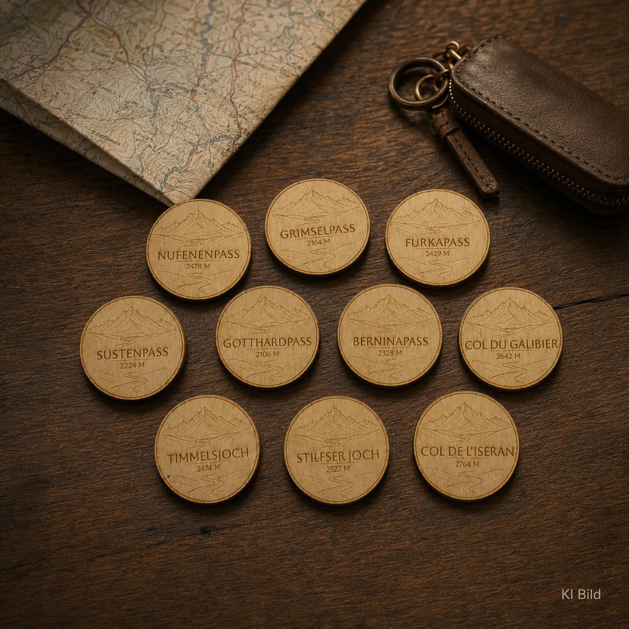 Alpenpass Plaketten aus Holz – 1, 3, 5 oder 10 Stück für Sammelboard Flothkötter Shop