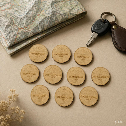 Alpenpass Plaketten aus Holz – 1, 3, 5 oder 10 Stück für Sammelboard Flothkötter Shop
