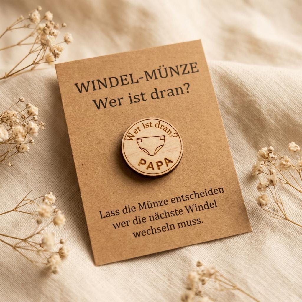 Windelmünze Holz Mama Papa Gravur, Entscheidungsmünze, Geschenk zur Geburt, DasGlueckswerk, Geburt & Baby, Baby & Toddler Toys, 