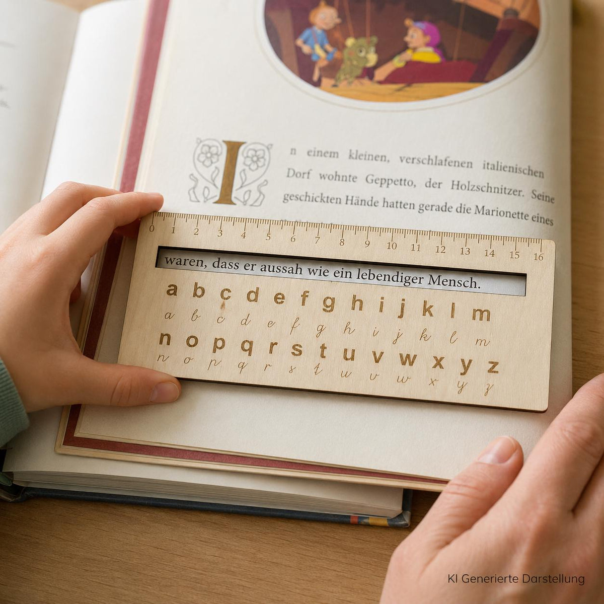 Lesehilfe Holz mit ABC Lineal, Gravur Groß und Kleinbuchstaben, Geschenk Schulanfang, DasGlueckswerk, Dekoration, Learning & School, Holz