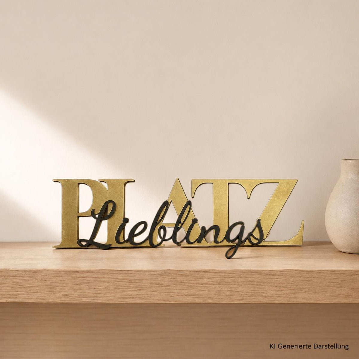 Holzschild Lieblingsplatz, Maße 29x8,5x0,8 cm – im Wohnkontext