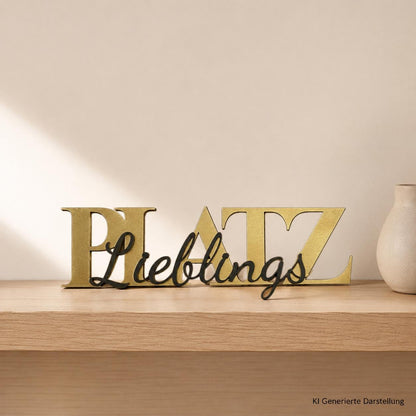 Holzschild Lieblingsplatz, Maße 29x8,5x0,8 cm – im Wohnkontext