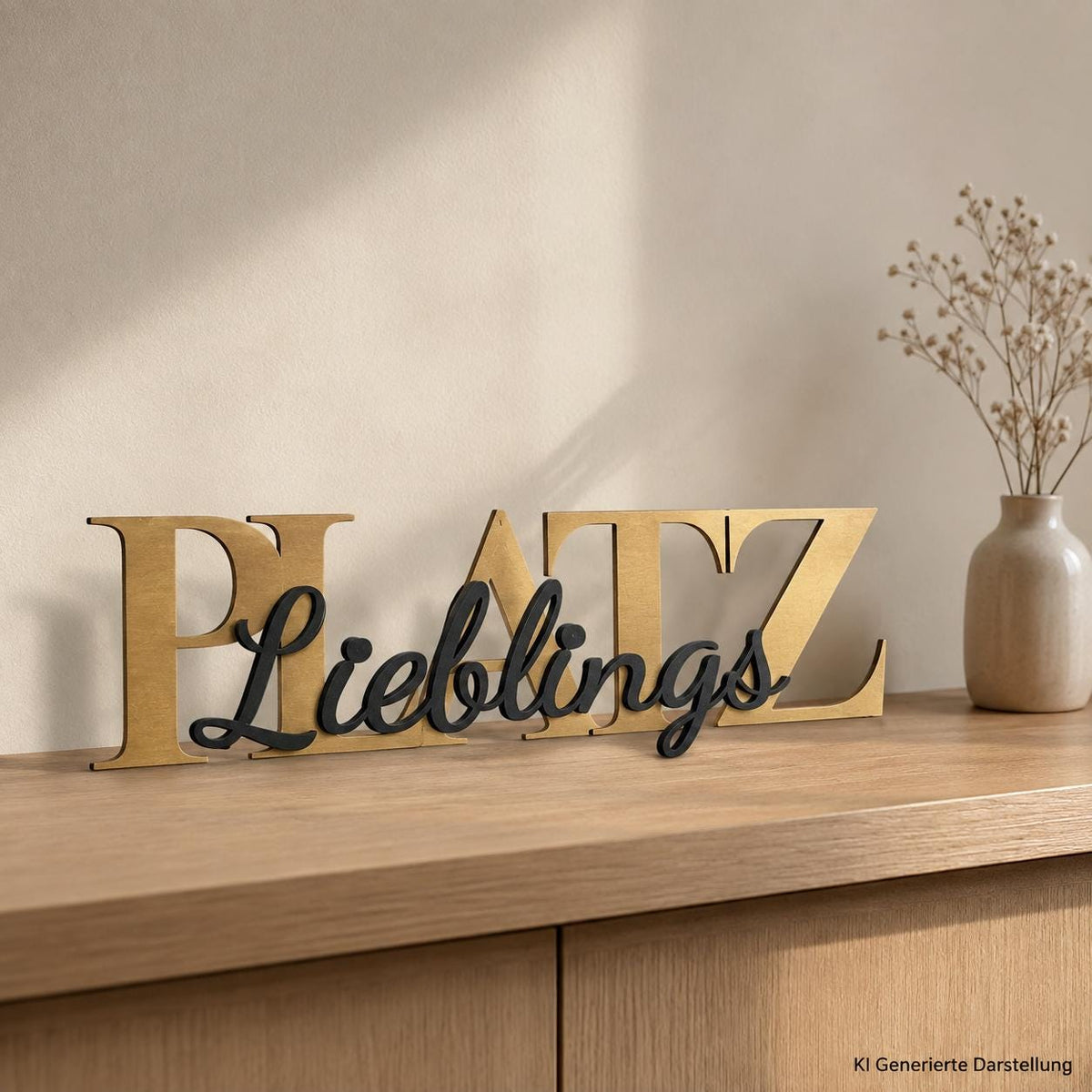 Holzschild Lieblingsplatz, Maße 29x8,5x0,8 cm – Detailansicht