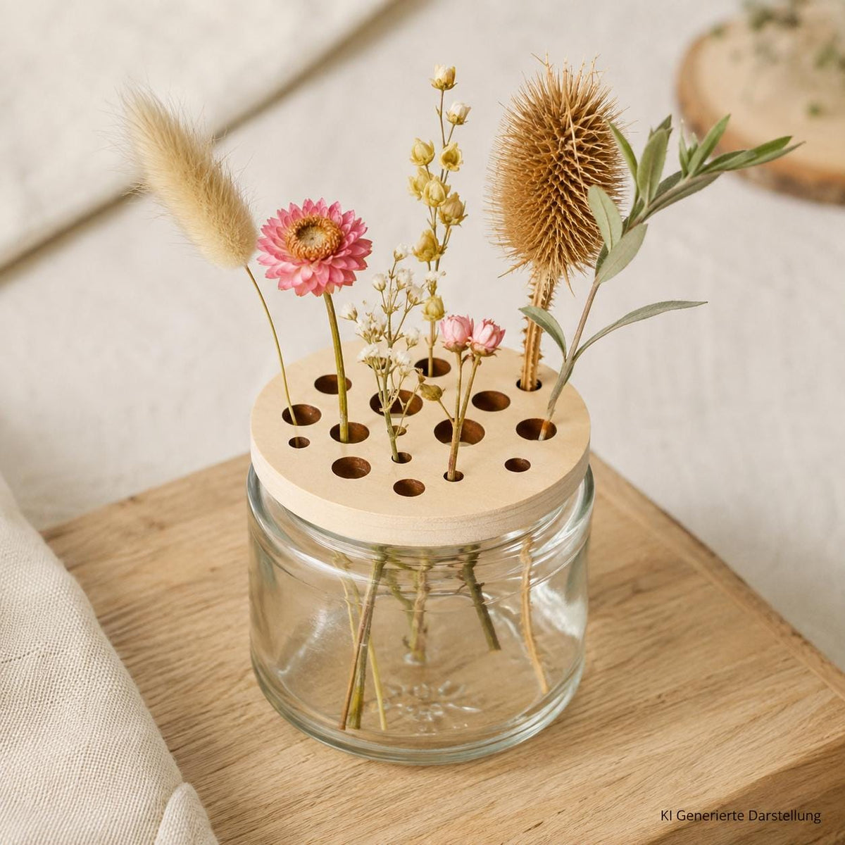 Blumenretter Set mit Trockenblumen, Holzscheibe für Marmeladenglas, Geschenk Geburtstag, DasGlueckswerk, Hochzeit & Liebe, Greeting Cards, holz, kraftpapier, trockenblumen, verpackung