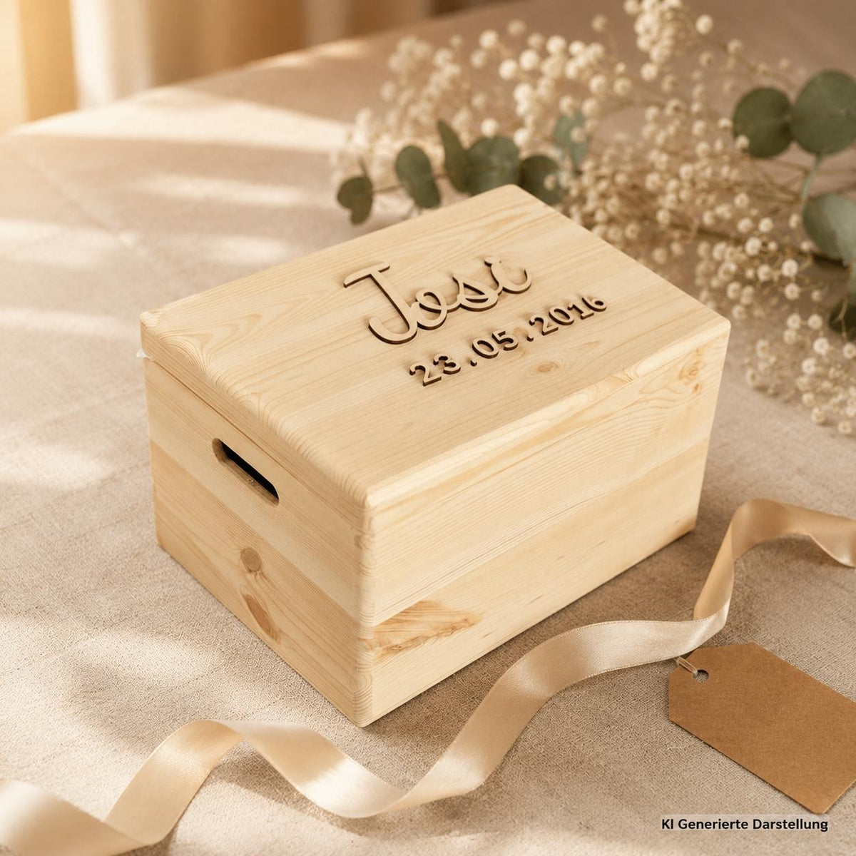 Erinnerungskiste Holz Kind personalisiert, Name und Geburtsdatum gravur, Geschenk Geburt Taufe, DasGlueckswerk, Hochzeit & Liebe, Gift Wrapping, holz