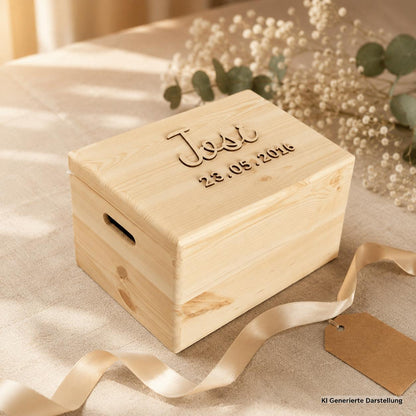 Erinnerungskiste Holz Kind personalisiert, Name und Geburtsdatum gravur, Geschenk Geburt Taufe, DasGlueckswerk, Hochzeit & Liebe, Gift Wrapping, holz