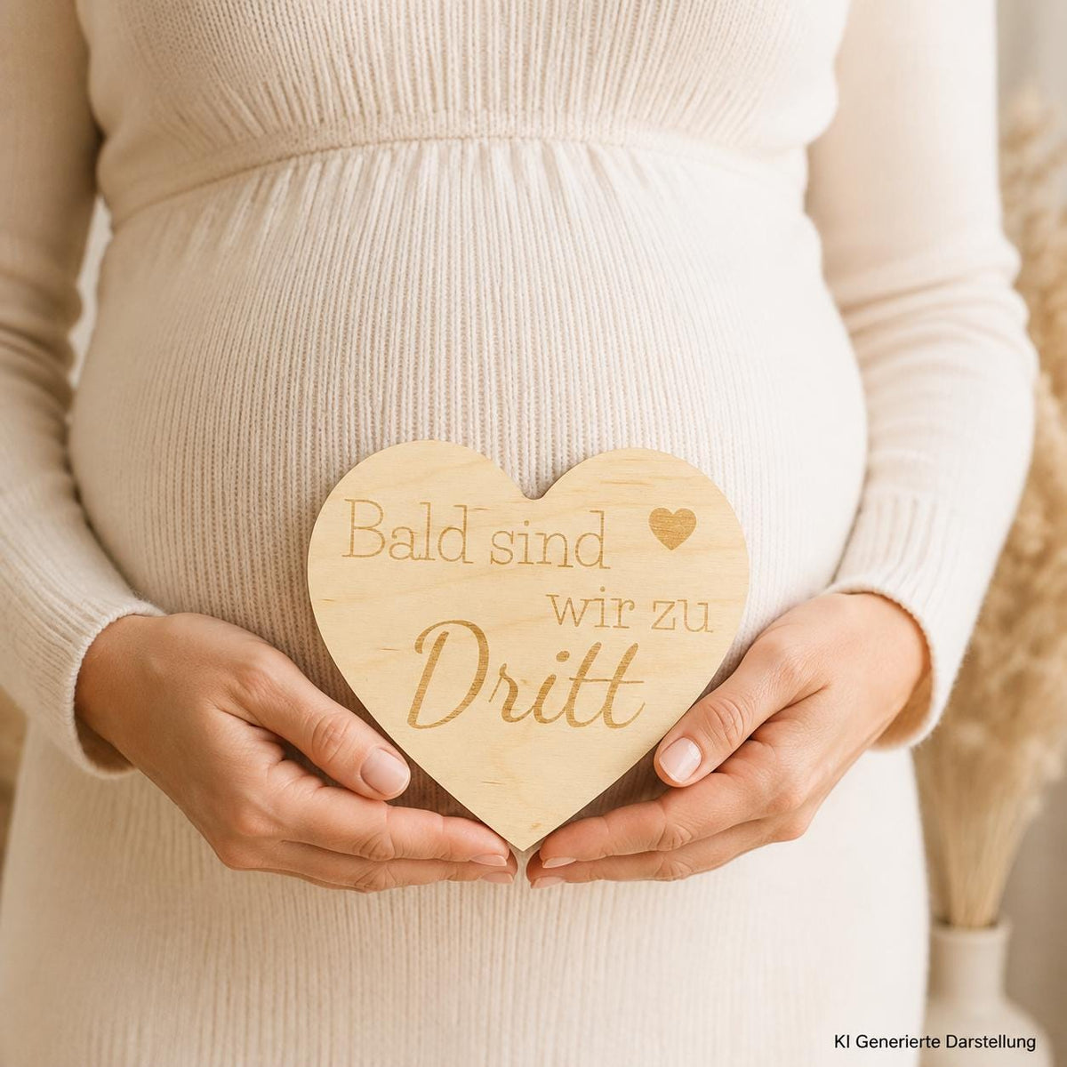 Graviertes Holzherz als Fotoprop für Babybauch-Shooting, Das Glückswerk