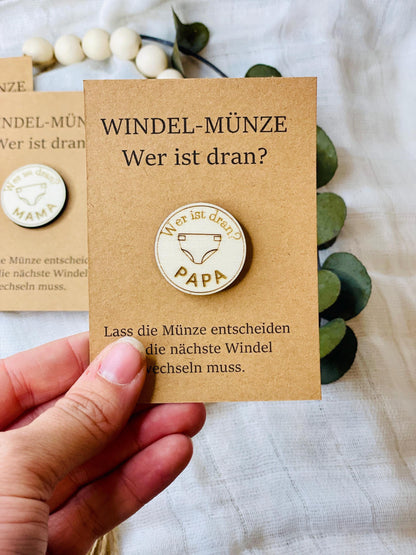 Windelmünze Holz Mama Papa Gravur, Entscheidungsmünze, Geschenk zur Geburt, DasGlueckswerk, Geburt & Baby, Baby & Toddler Toys, 