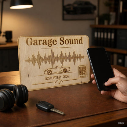 Garage Sound Display | personalisierte Motorsound Gravur mit QR-Code, DasGlueckswerk, Geschenke für Autofahrer, Signs, 