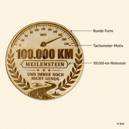 100.000 km Plakette für Autofahrer – Meilenstein Medaille aus Holz oder schwarzem Acryl, DasGlueckswerk, Geschenke für Autofahrer, Signs, 