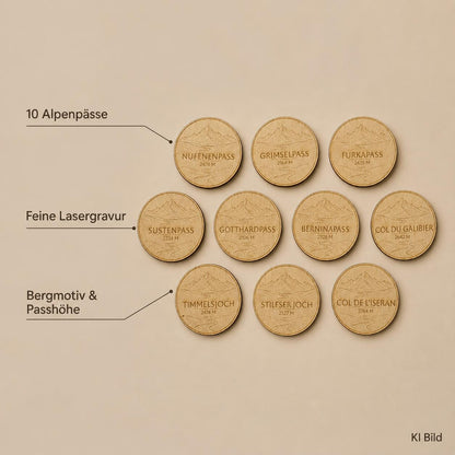 Alpenpass Plaketten aus Holz – 1, 3, 5 oder 10 Stück für Sammelboard Flothkötter Shop