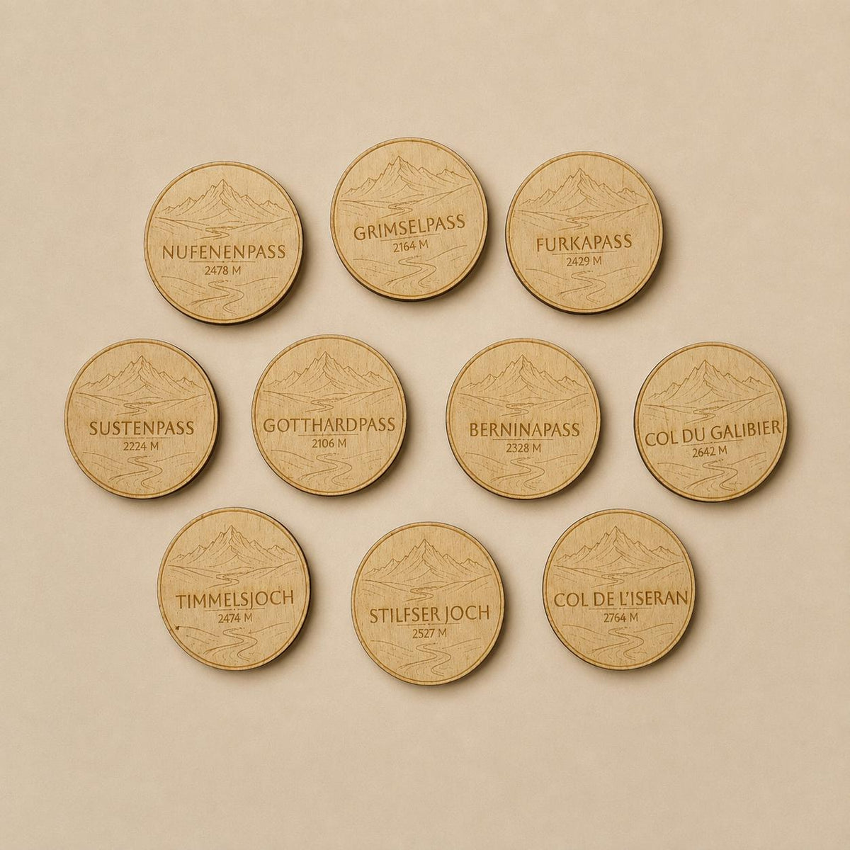 Alpenpass Plaketten aus Holz – 1, 3, 5 oder 10 Stück für Sammelboard Flothkötter Shop