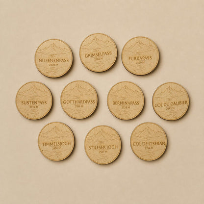 Alpenpass Plaketten aus Holz – 1, 3, 5 oder 10 Stück für Sammelboard Flothkötter Shop