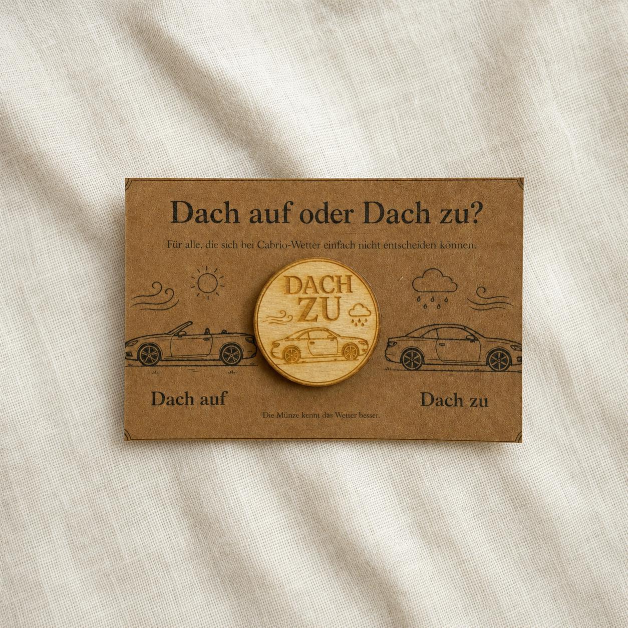 Cabrio Entscheidungsmünze Dach auf oder Dach zu – Geschenk für Cabriofahrer und Roadsterfans aus Holz, DasGlueckswerk, Geschenke für Autofahrer, Lucky Charms & Amulets, 