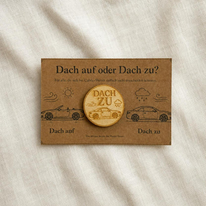 Cabrio Entscheidungsmünze Dach auf oder Dach zu – Geschenk für Cabriofahrer und Roadsterfans aus Holz, DasGlueckswerk, Geschenke für Autofahrer, Lucky Charms & Amulets, 