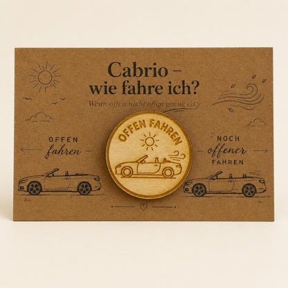 Cabrio Holzmünze „Offen oder noch offener“ – lustige Entscheidungsmünze für Cabriofahrer und Roadsterfans, DasGlueckswerk, Geschenke für Autofahrer, Congratulations Cards, 