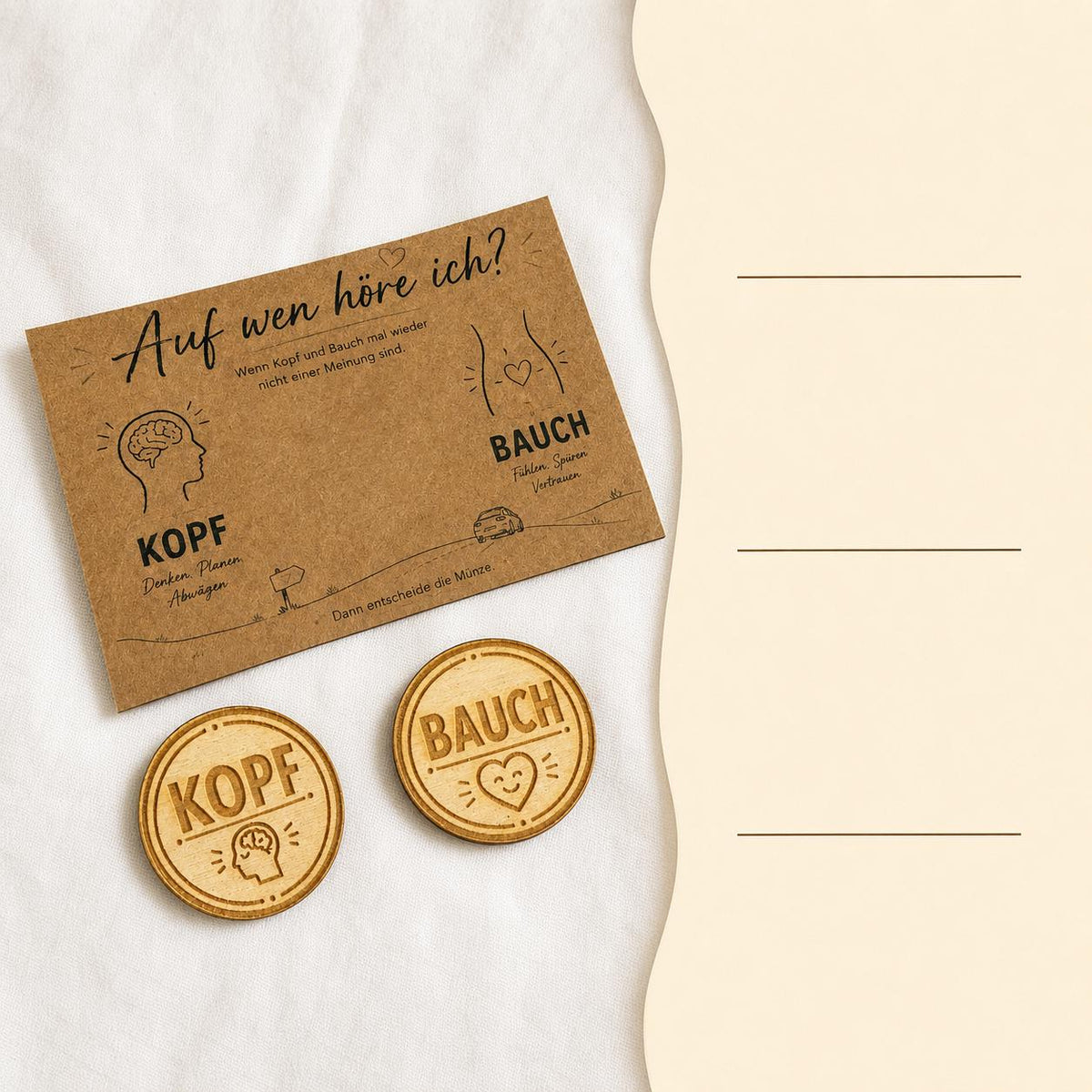 Entscheidungsmünze Bauch oder Kopf aus Holz – Geschenk bei schwierigen Entscheidungen und für Unentschlossene, DasGlueckswerk, Dekoration, Greeting Cards, 