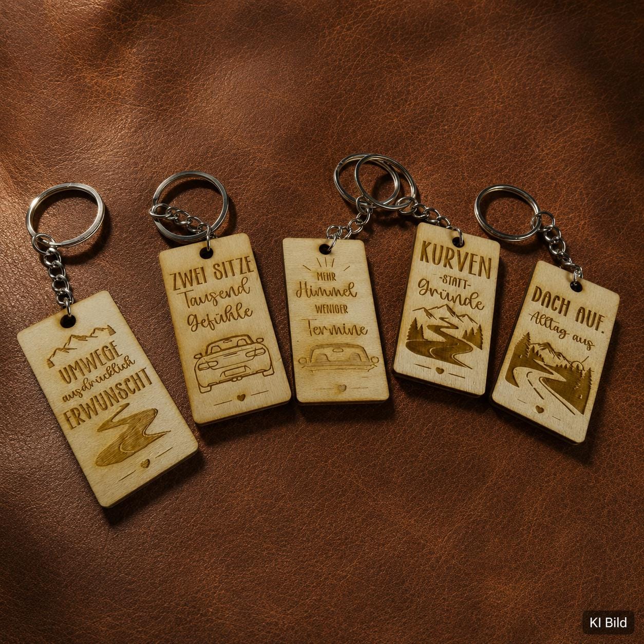 Cabrio Schlüsselanhänger aus Birkenholz – 5 Roadtrip-Sprüche wählbar – Geschenk für Cabriofahrer, DasGlueckswerk, Geschenke für Autofahrer, Keychains, 