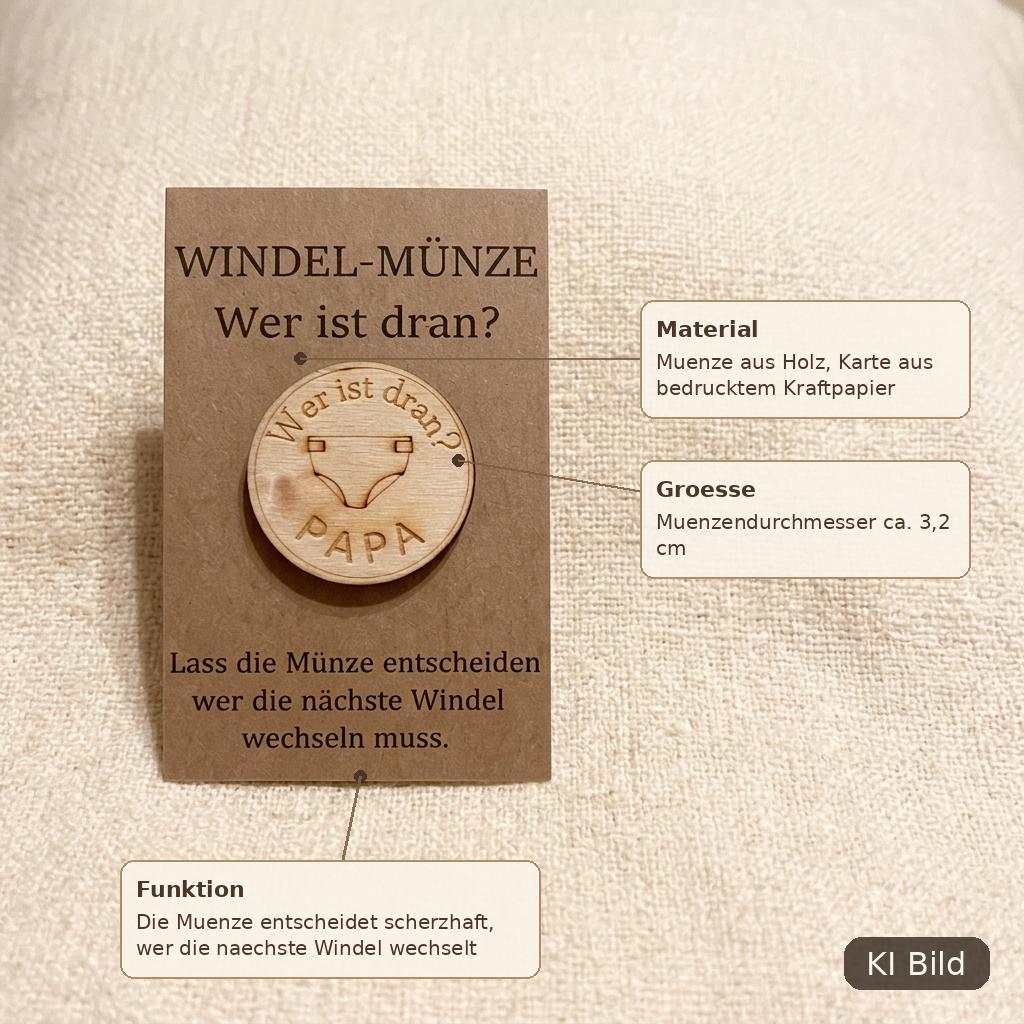 Windelmünze Holz Mama Papa Gravur, Entscheidungsmünze, Geschenk zur Geburt, DasGlueckswerk, Geburt & Baby, Baby & Toddler Toys, 