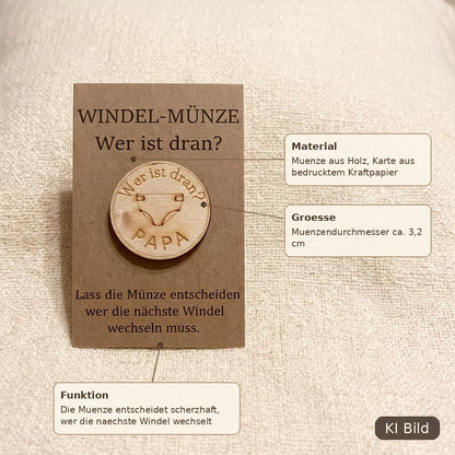 Windelmünze Holz Mama Papa Gravur, Entscheidungsmünze, Geschenk zur Geburt, DasGlueckswerk, Geburt & Baby, Baby & Toddler Toys, 