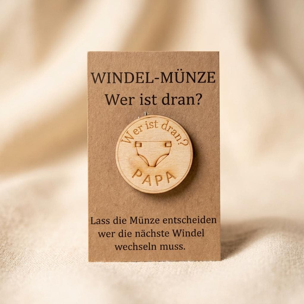 Windelmünze Holz Mama Papa Gravur, Entscheidungsmünze, Geschenk zur Geburt, DasGlueckswerk, Geburt & Baby, Baby & Toddler Toys, 