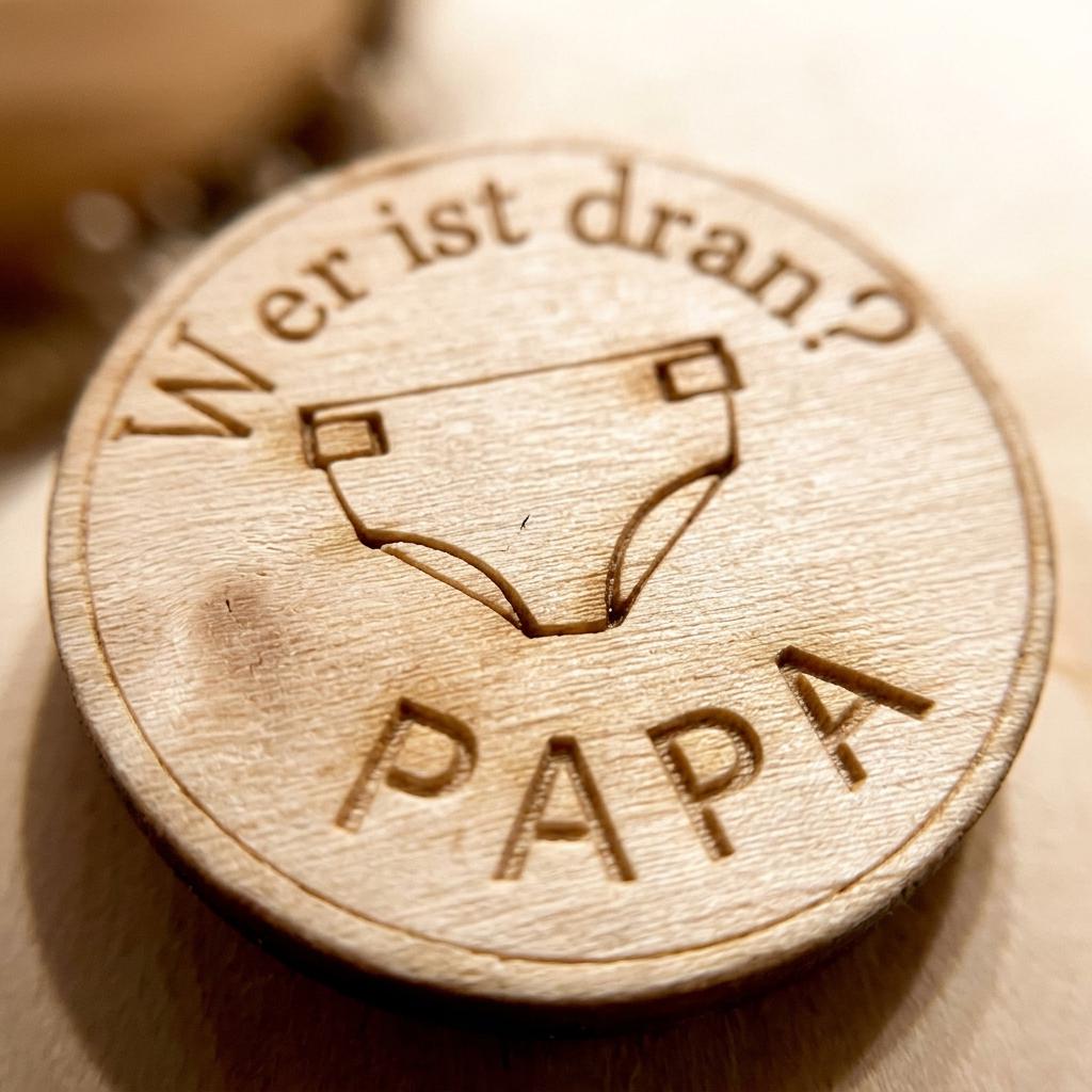 Windelmünze Holz Mama Papa Gravur, Entscheidungsmünze, Geschenk zur Geburt, DasGlueckswerk, Geburt & Baby, Baby & Toddler Toys, 