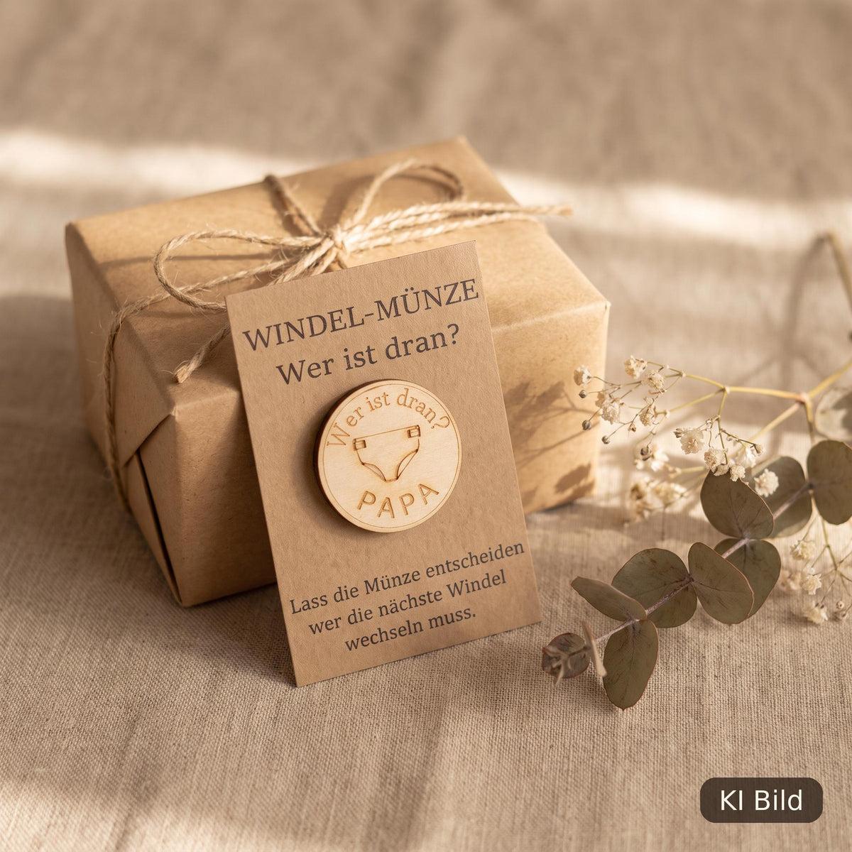 Windelmünze Holz Mama Papa Gravur, Entscheidungsmünze, Geschenk zur Geburt, DasGlueckswerk, Geburt & Baby, Baby & Toddler Toys, 