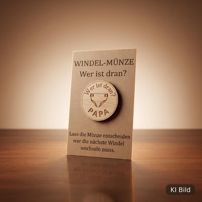 Windelmünze Holz Mama Papa Gravur, Entscheidungsmünze, Geschenk zur Geburt, DasGlueckswerk, Geburt & Baby, Baby & Toddler Toys, 