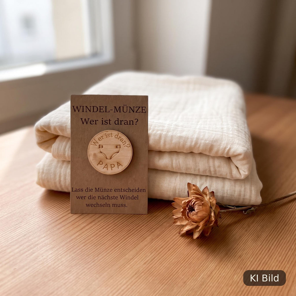 Windelmünze Holz Mama Papa Gravur, Entscheidungsmünze, Geschenk zur Geburt, DasGlueckswerk, Geburt & Baby, Baby & Toddler Toys, 