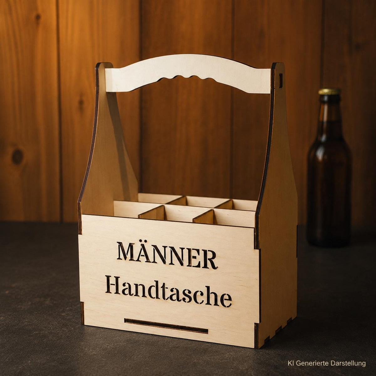 Holz-Bierträger Männerhandtasche, Draufsicht, Das Glückswerk