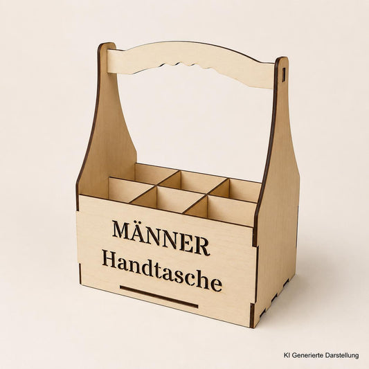Holz-Bierträger Männerhandtasche für 6 Bierflaschen, Gesamtansicht, Das Glückswerk