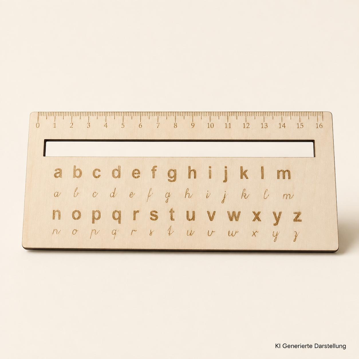 Lesehilfe Holz mit ABC Lineal, Gravur Groß und Kleinbuchstaben, Geschenk Schulanfang, DasGlueckswerk, Dekoration, Learning & School, Holz