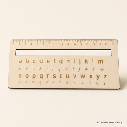 Lesehilfe Holz mit ABC Lineal, Gravur Groß und Kleinbuchstaben, Geschenk Schulanfang, DasGlueckswerk, Dekoration, Learning & School, Holz