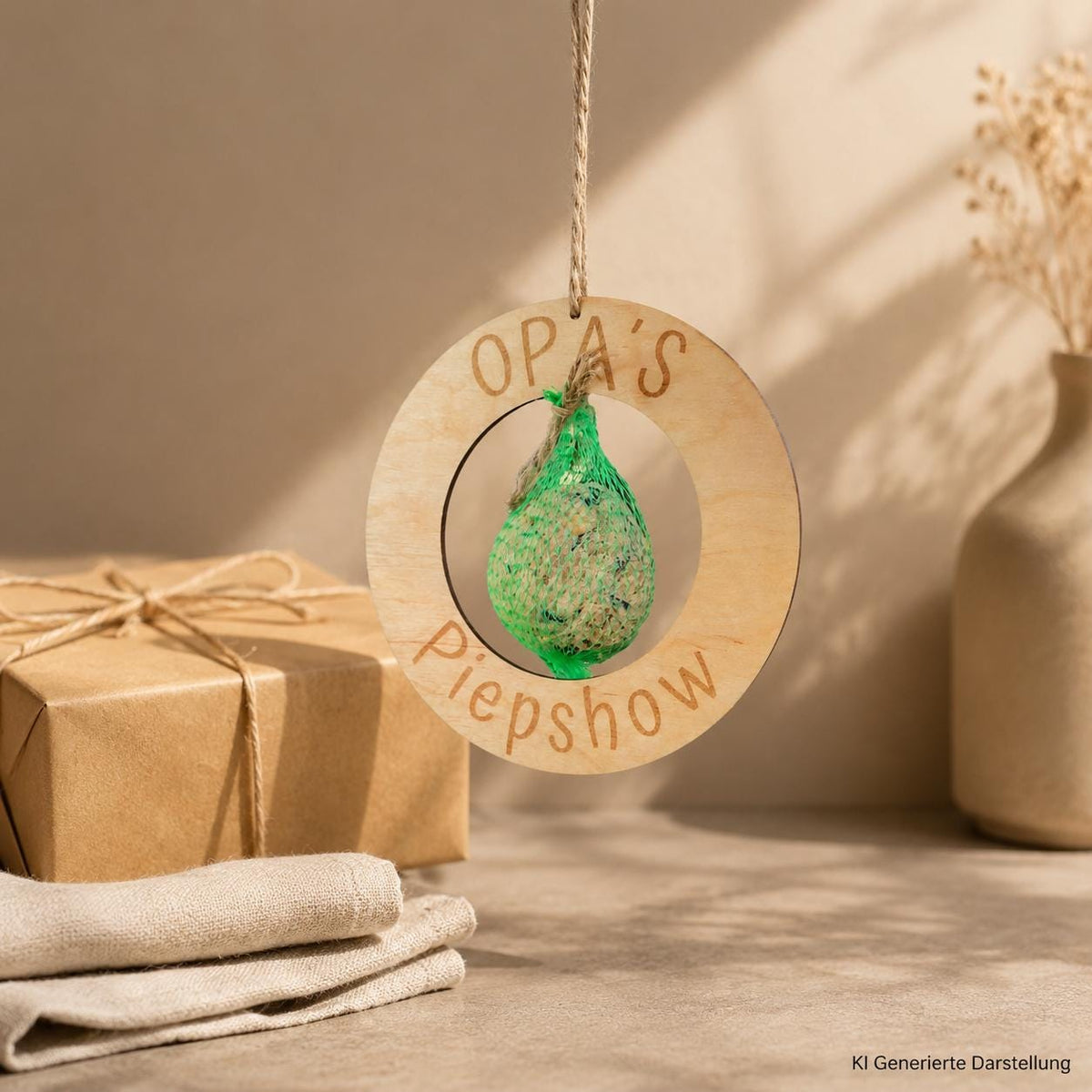 Holzkranz Vogelfutterstation, personalisierte Gravur Papas Opas, 20 cm, Meisenknödelhalter, DasGlueckswerk, Dekoration, Bird Feeders, holz