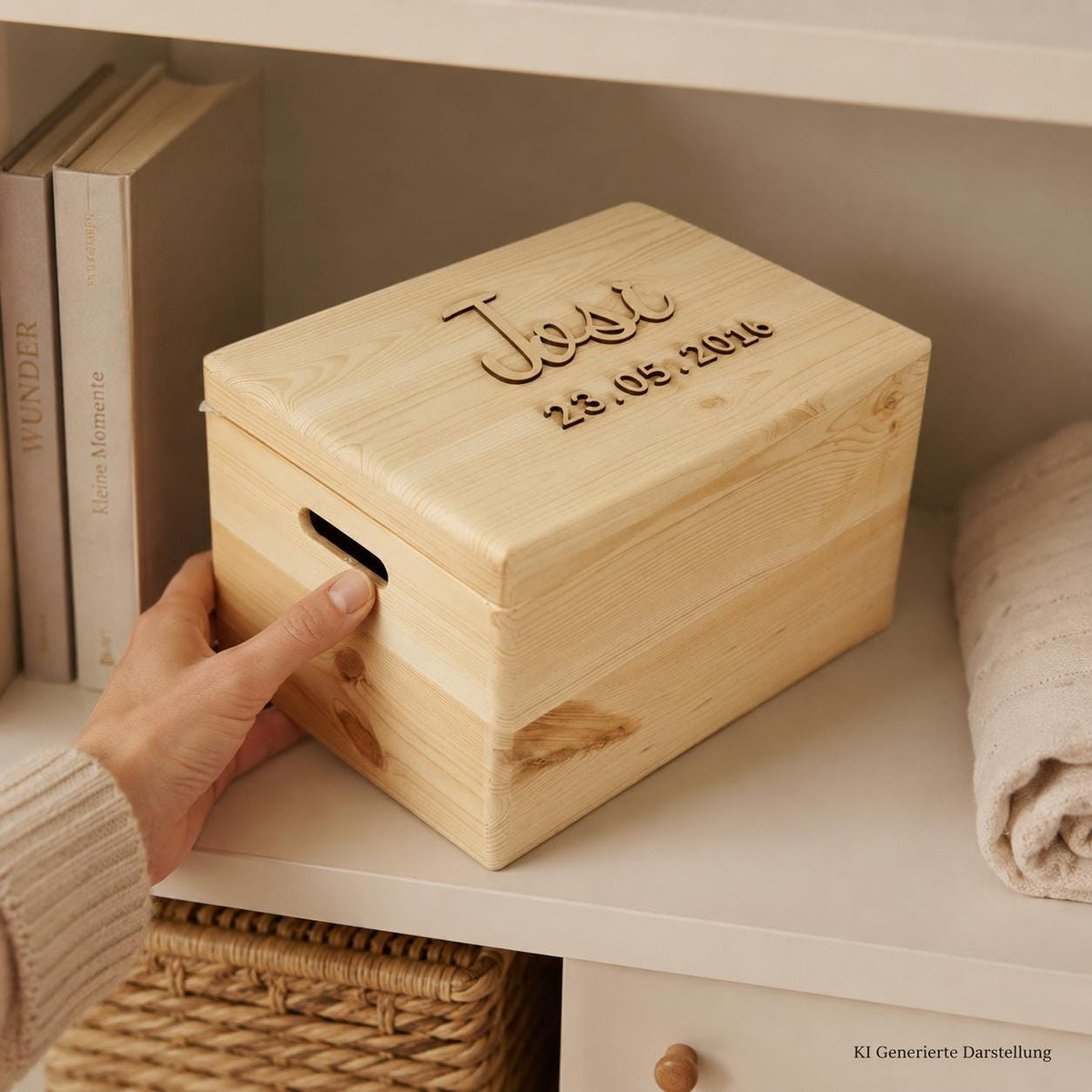 Erinnerungskiste Holz Kind personalisiert, Name und Geburtsdatum gravur, Geschenk Geburt Taufe, DasGlueckswerk, Hochzeit & Liebe, Gift Wrapping, holz