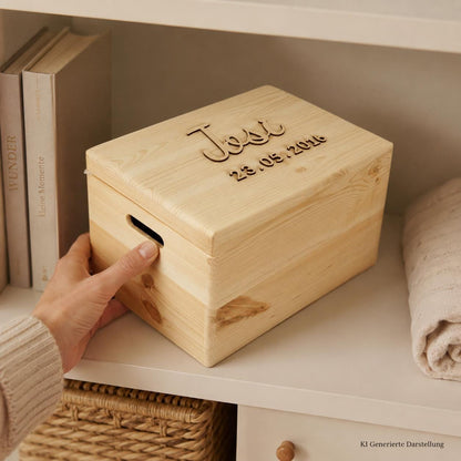 Erinnerungskiste Holz Kind personalisiert, Name und Geburtsdatum gravur, Geschenk Geburt Taufe, DasGlueckswerk, Hochzeit & Liebe, Gift Wrapping, holz