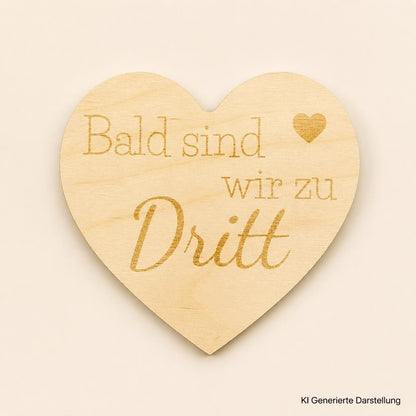 Holzherz Schwangerschaft Gravur Verkünden bald, Gesamtansicht, Das Glückswerk