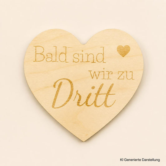Holzherz Schwangerschaft Gravur Verkünden bald, Gesamtansicht, Das Glückswerk