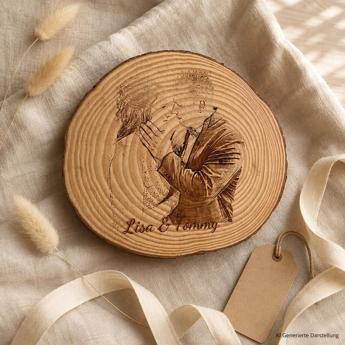 Personalisierte Baumscheibe 16cm mit Fotogravur, Holz Erinnerungsstück, Geschenk Geburtstag Hochzeit, DasGlueckswerk, Hochzeit & Liebe, Gifts For The Couple, Holz