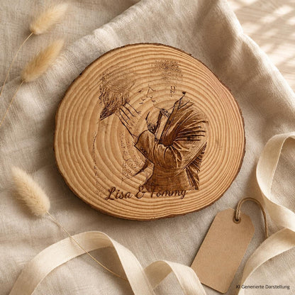 Personalisierte Baumscheibe 16cm mit Fotogravur, Holz Erinnerungsstück, Geschenk Geburtstag Hochzeit, DasGlueckswerk, Hochzeit & Liebe, Gifts For The Couple, Holz