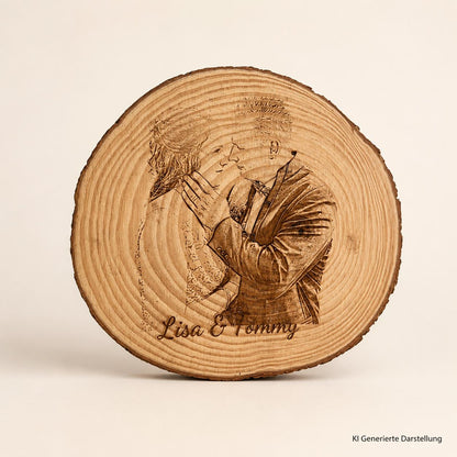 Personalisierte Baumscheibe 16cm mit Fotogravur, Holz Erinnerungsstück, Geschenk Geburtstag Hochzeit, DasGlueckswerk, Hochzeit & Liebe, Gifts For The Couple, Holz