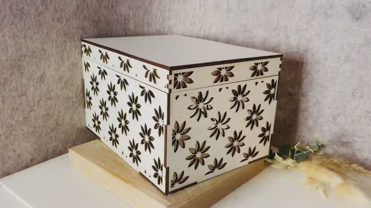 SVG Datei Erinnerungsbox mit Blüten, Holzkiste 15x20 cm zum Selberlasern