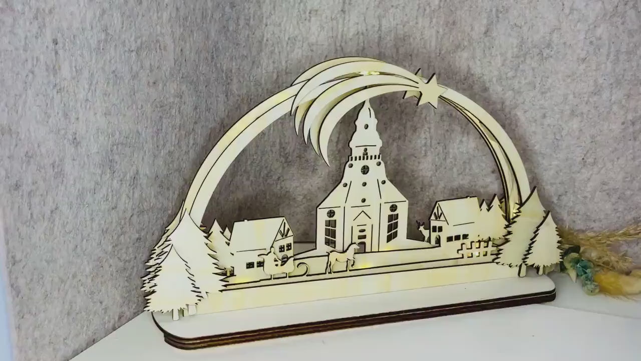 Schwibbogen SVG Seiffener Kirche, Laser Cut Vorlage für Weihnachten, Datei zum Selbermachen